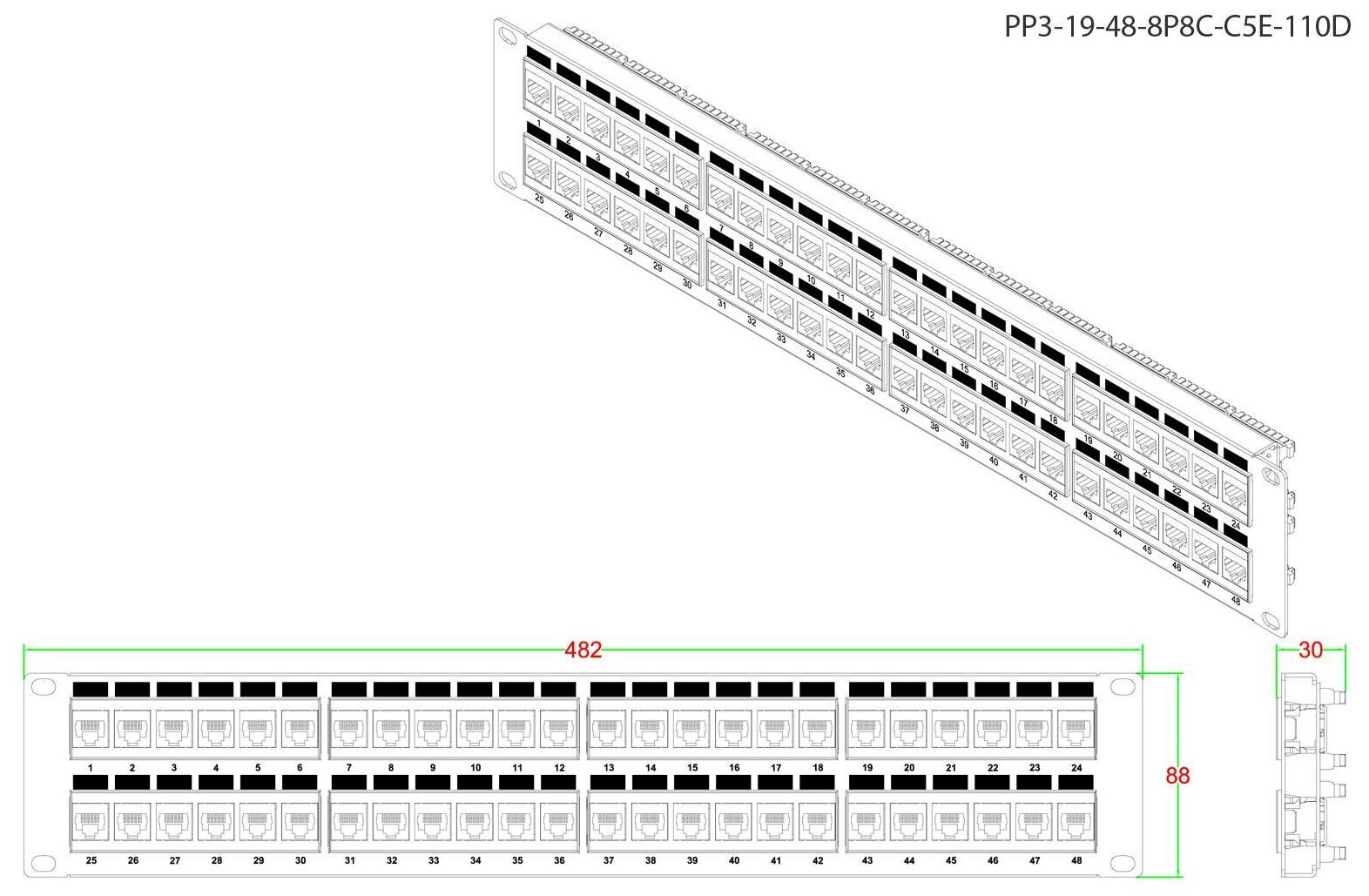 Патч-панель Hyperline PP3-19-48-8P8C-C5E-110D - фото №8