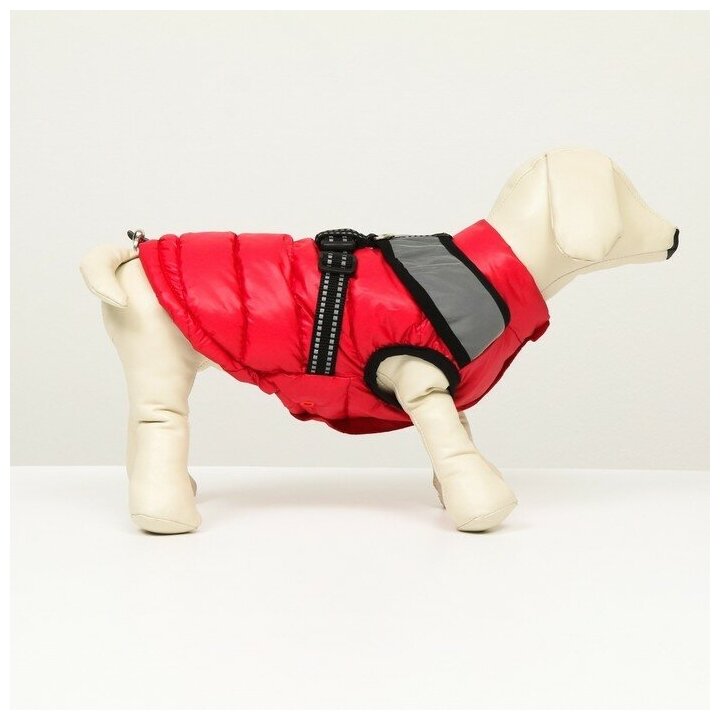 Пижон Куртка для собак со светоотражающей шлейкой, размер 16 (ДС 36, ОГ 46, ОШ 35), красная