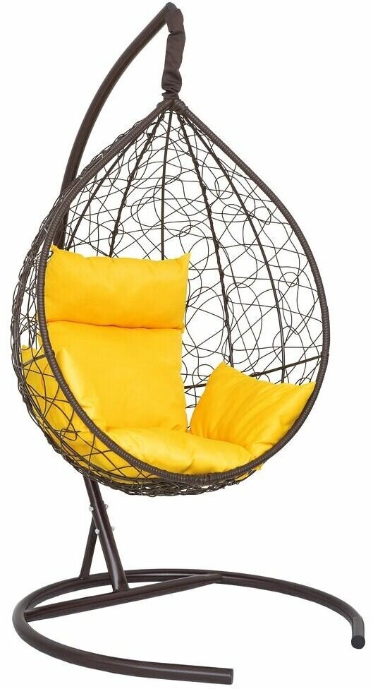 Подвесное кресло-кокон SEVILLA коричневый + каркас (желтая подушка) - фотография № 1