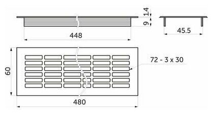 Решетка вентиляционная 480 х 60 мм (алюминий) алюминий - фотография № 2