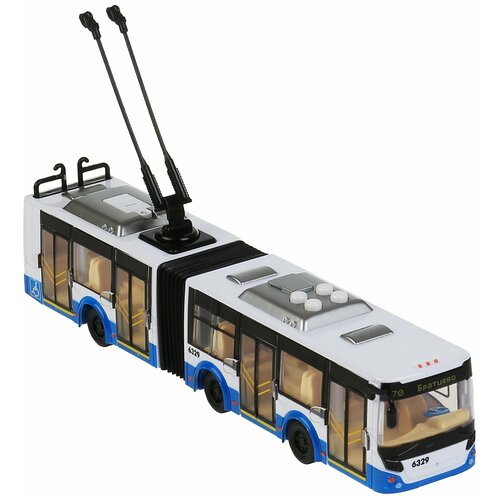 Модель машины Технопарк Городской троллейбус 32 см, резинка, свет-звук