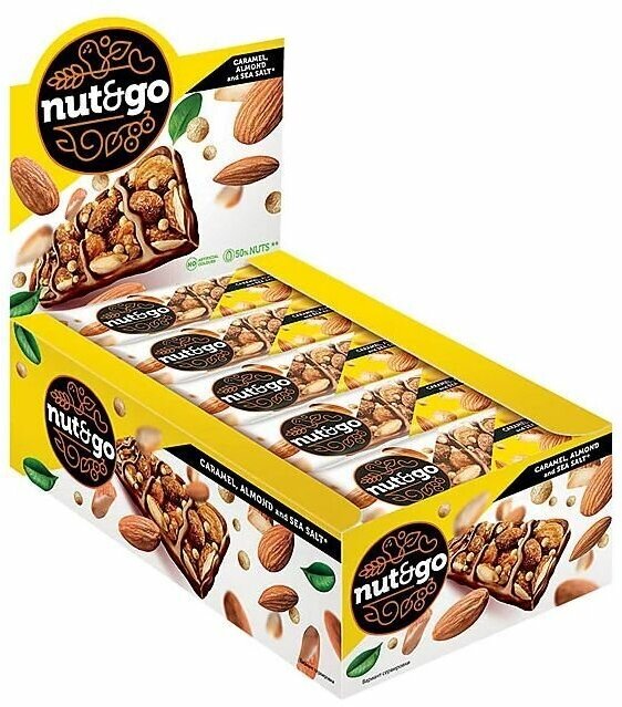 Батончик КДВ Nut&Go миндальный 18 шт по 34 гр , Яшкино