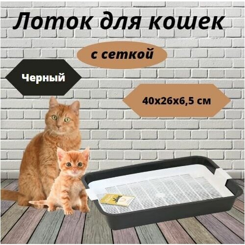 Лоток для кошек с сеткой Моськи-Авоськи, 40х26х6,5 см, цвет черный