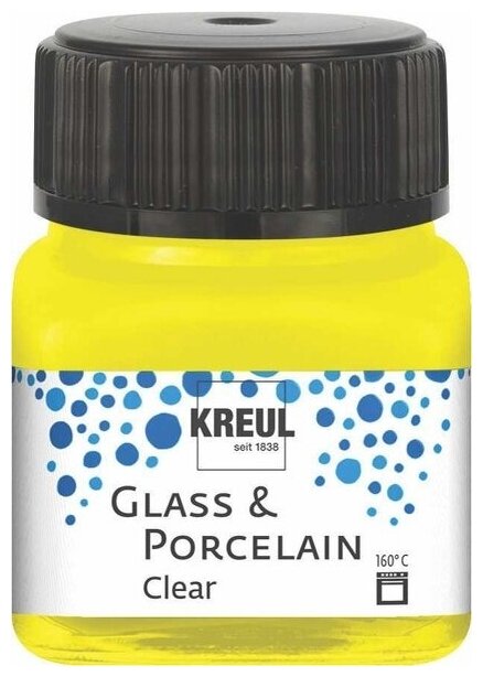 Краска по стеклу и фарфору /Жёлтый/ KREUL Clear на водн. основе, 20 мл