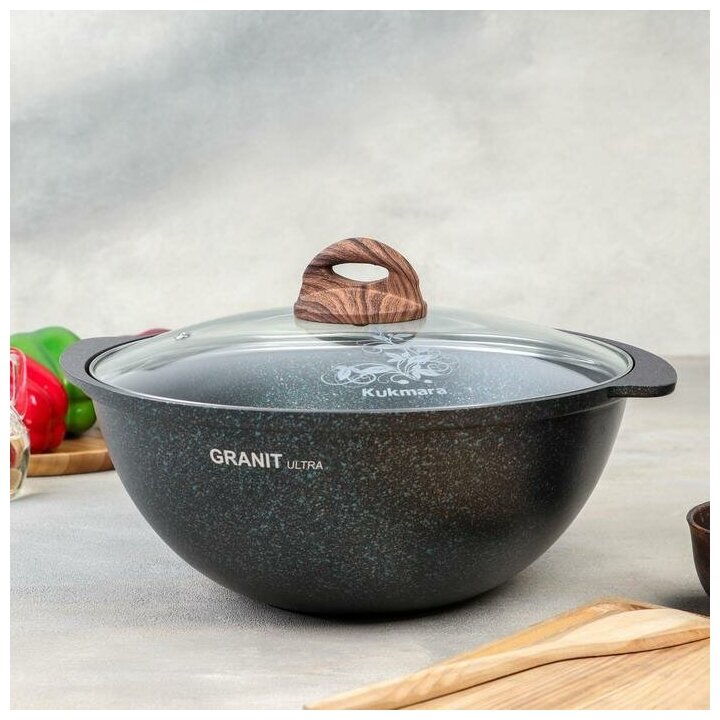 фото Казан для плова Grаnit ultrа blue, 4,5 л, стеклянная крышка, литые ручки, антипригарное покрытие, цвет тёмно-зелёный