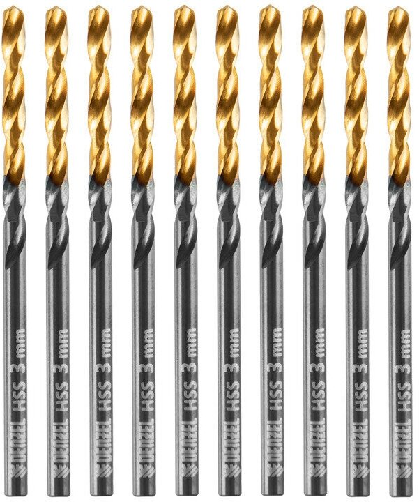 Сверло по металлу3 мм Denzel HSSTin Golden Tip 10 шт 717205