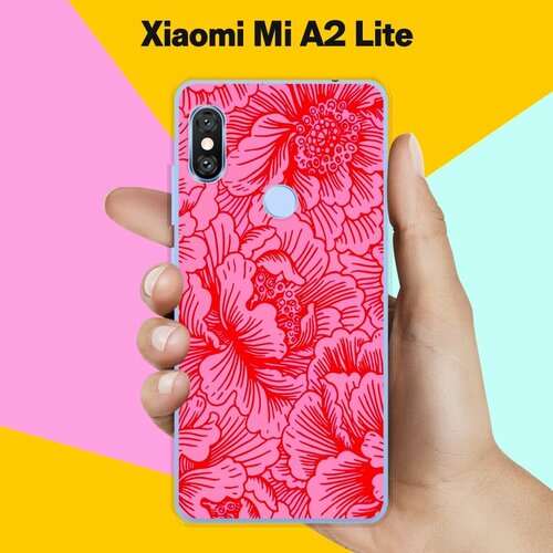 Силиконовый чехол на Xiaomi Mi A2 Lite Цветы красные / для Сяоми Ми А2 Лайт пластиковый чехол динозавры в свитерах на xiaomi mi a2 lite сяоми ми а2 лайт