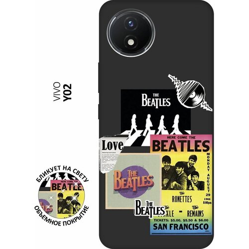 Матовый чехол Beatles Stickers для Vivo Y02 / Виво У02 с 3D эффектом черный чехол книжка на vivo y02 виво у02 с 3d принтом beatles stickers черный