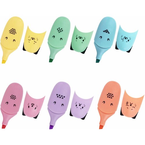 фото Текстовыделитель мини brauberg kids "cute cats pastel", ассорти в пластиковой банке, линия 1-5 мм, 152434.