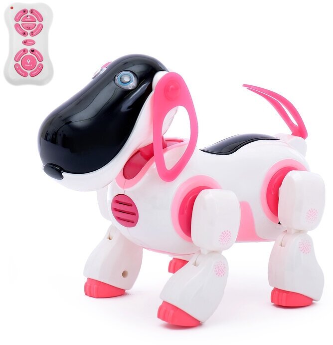 Робот-собака "Киберпёс Ки-Ки", радиоуправляемый, интерактивный, русское озвучивание, световые эффекты, цвет розовый