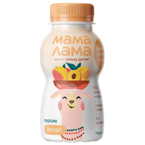 Йогурт питьевой мама лама Персик без заменителя молочных жиров 2,5%, 200 мл