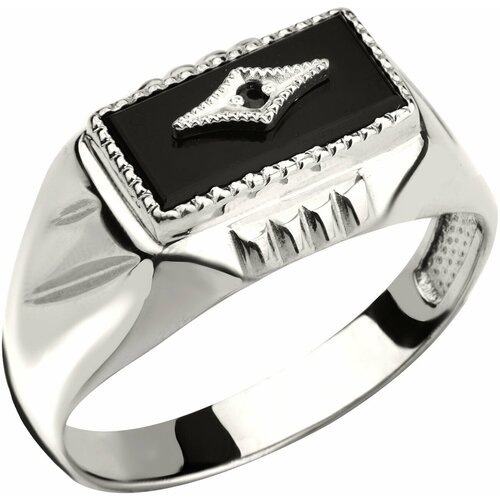 Печатка CORDE, серебро, 925 проба, родирование, сапфир, оникс, размер 21, черный