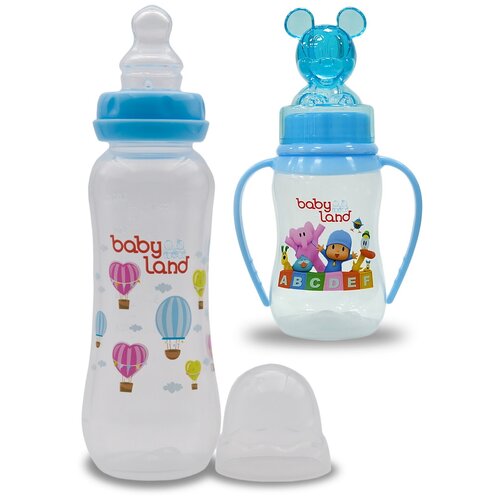 фото Набор бутылочек "baby land" с колпачком-игрушкой, анатомическая соска (150мл и 240мл)