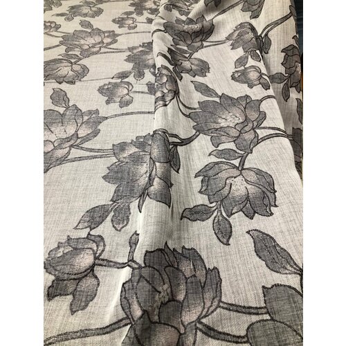 Ткань портьерная лен Сиреневые цветы, отрез 2,3м