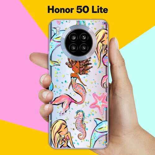 чехол накладка на honor 50 lite хонор 50 лайт черный матовый из качественного силикона с защитой бортиком вокруг камер brozo Силиконовый чехол на Honor 50 Lite Дельфин и русалка / для Хонор 50 Лайт