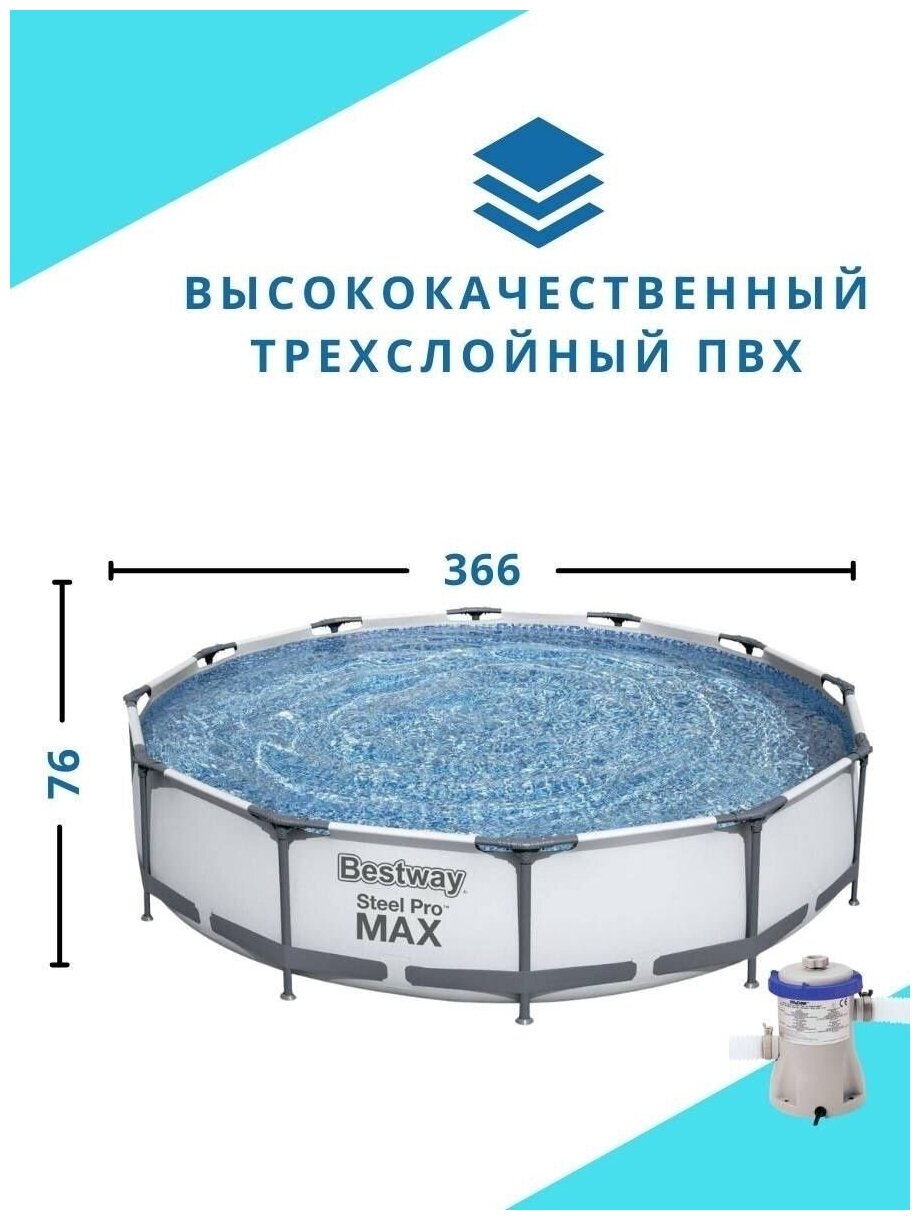 Бассейн каркасный Bestway , 366х76см, 6473л - фото №13