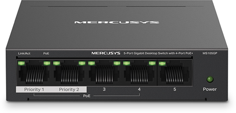 Mercusys MS105GP Настольный коммутатор с 5 гигабитными портами (4 порта PoE+)