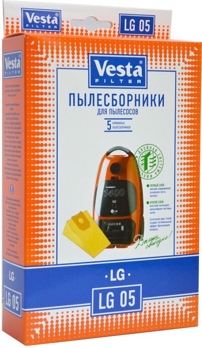 Vesta filter LG05 комплект мешков-пылесборников бумажных (5шт) для пылесоса LG - фотография № 12