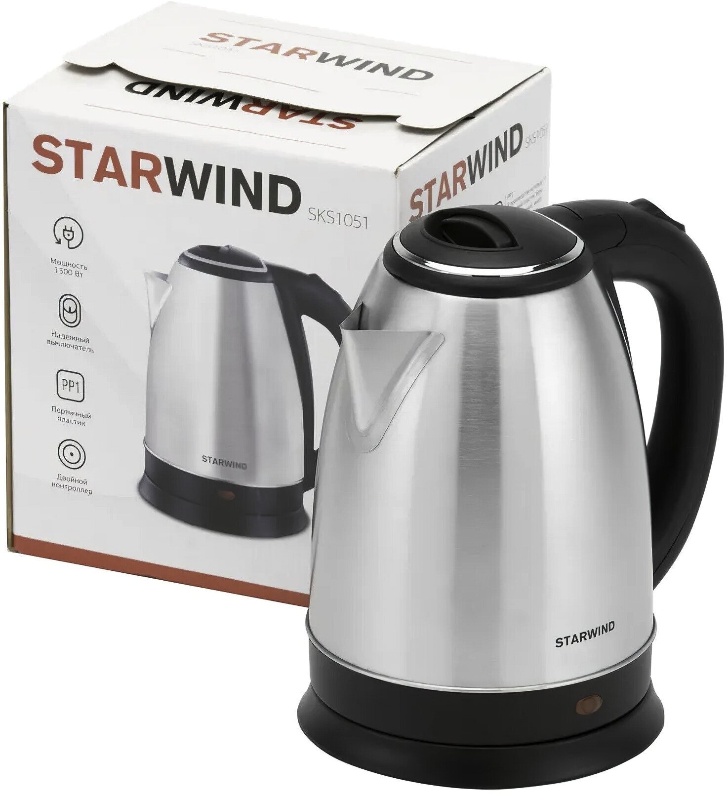 Чайник электрический StarWind , 1500Вт, серебристый и черный - фото №6