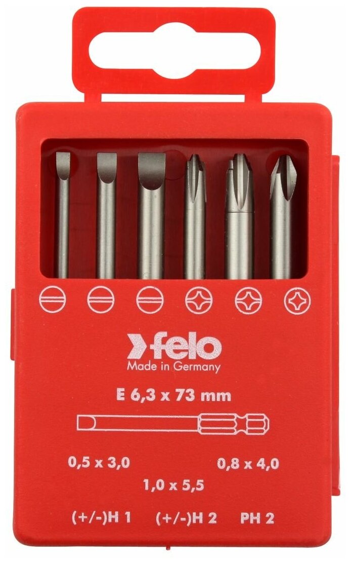 Набор бит Felo SL/H (+/-) Industrial 73 мм в кейсе 6 шт