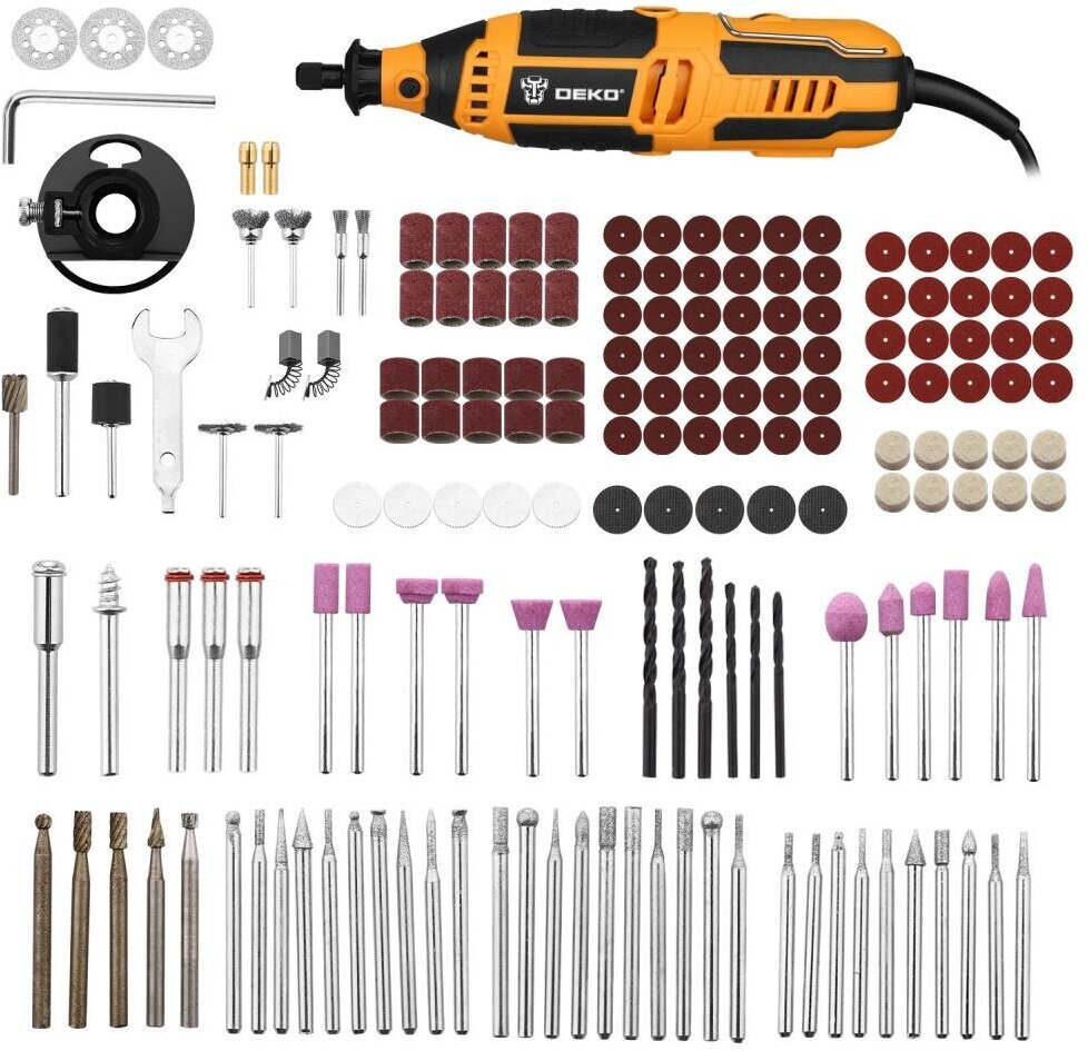 Электрический гравер DEKO DKRT200E с регулировкой скорости 200 Вт + набор аксессуаров 175 штук DEKO