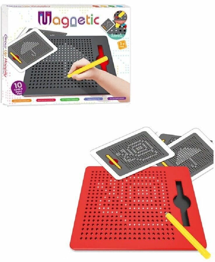 Детский магнитный планшет для рисования с металлическими шариками, магнитный стилус и 10 двусторонних карточек с шаблонами рисунков, YM2021-5