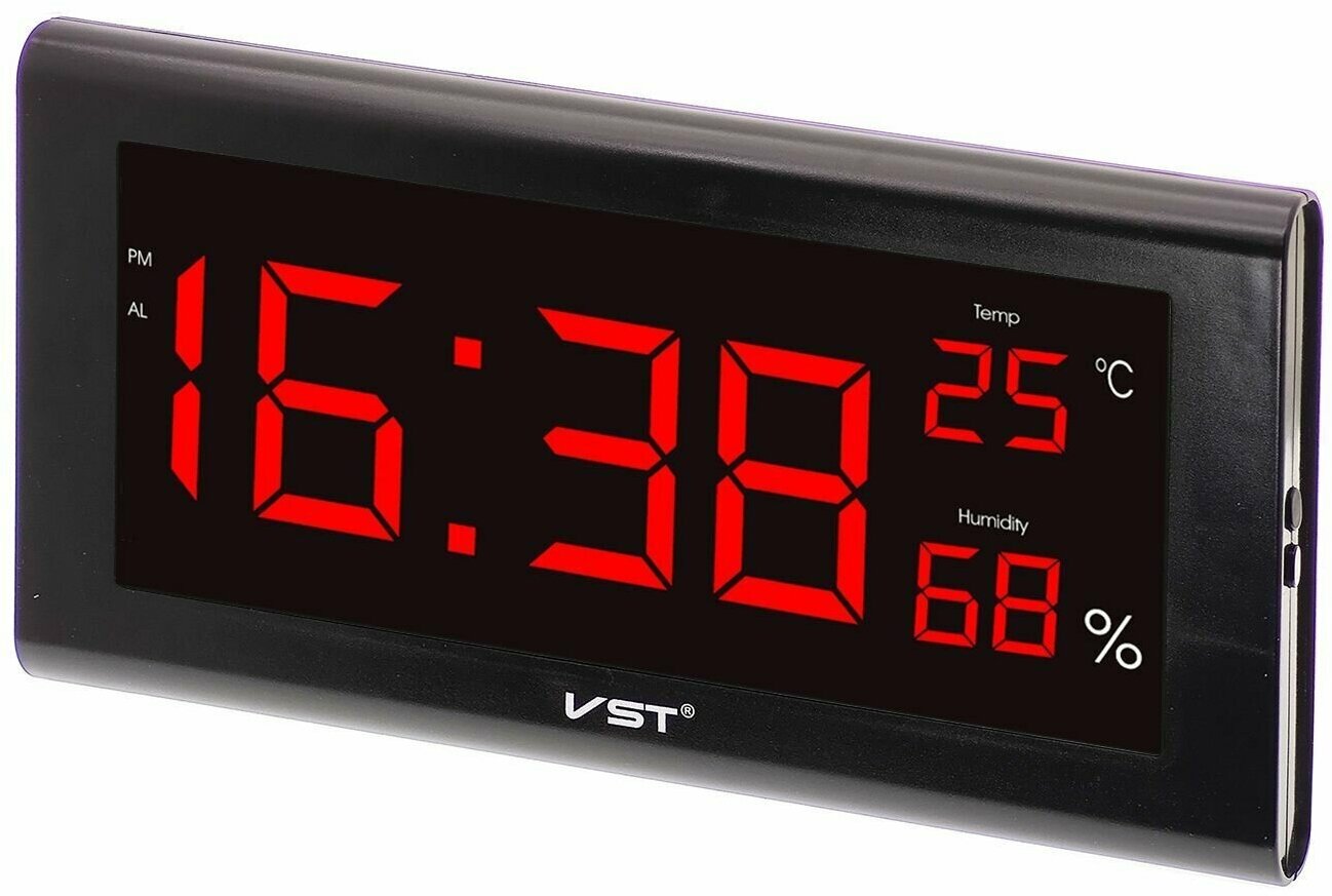 Красные часы настенные (температура, влажность) VST 795S-1