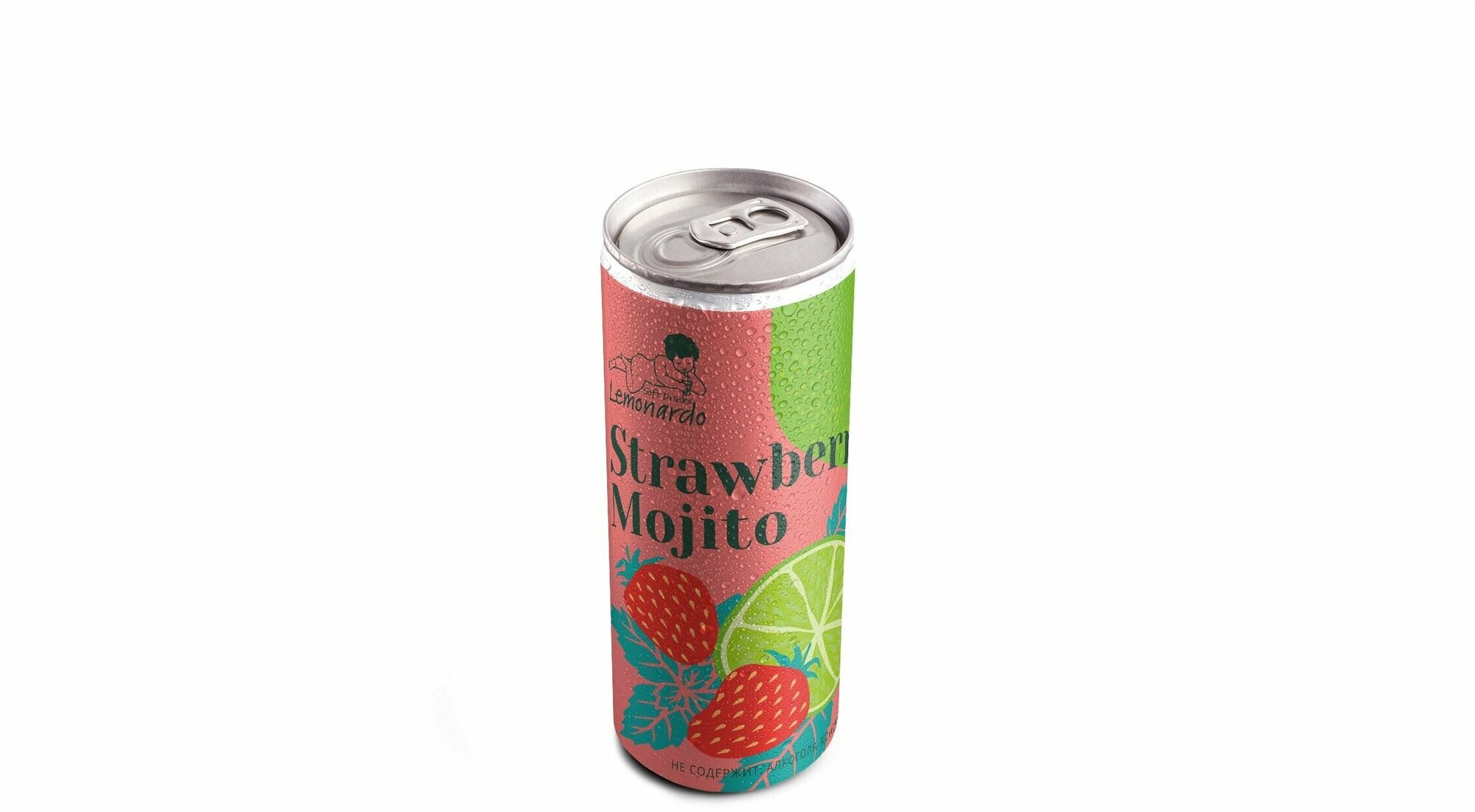 Напиток газированный Лимонад Клубничный Мохито без сахара / Lemonardo Strawberry Mojito, алюминиевая банка 330мл. 6шт