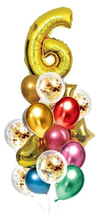 Букет из шаров "День рождения – 6 лет", фольга, латекс, набор 21 шт, цвет золотой
