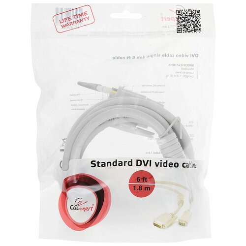 DVI кабель Cablexpert CC-DVI-6C 1.8m кабель cable dvi d single link cablexpert cc dvi 6c 19m 19m 1 8м серый экран феррит кольца пакет cc dvi 6c