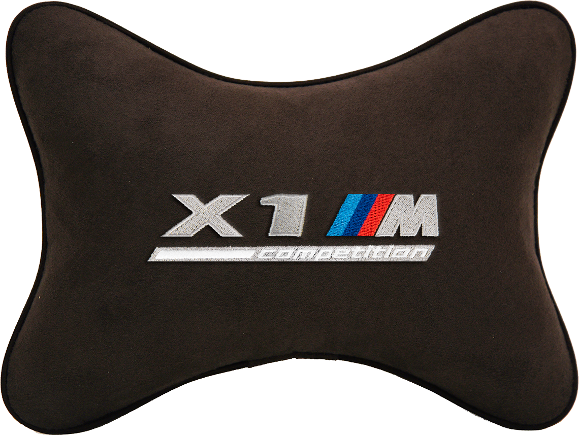 Подушка на подголовник алькантара Coffee с логотипом автомобиля BMW X1M COMPETITION