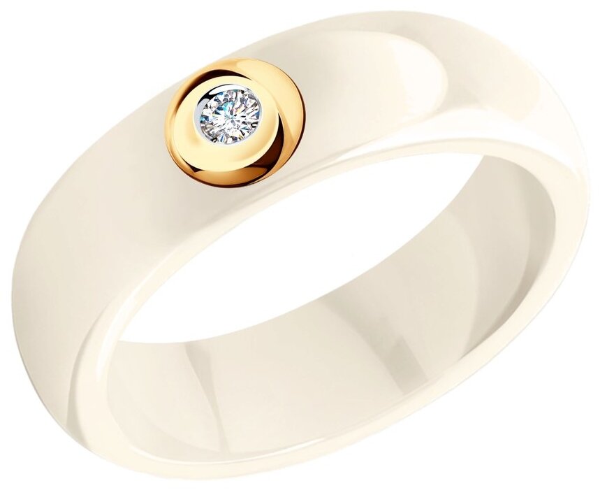Кольцо обручальное SOKOLOV Кольцо из жемчужной керамики с бриллиантом в оправе из золота, красное золото, 585 проба, родирование, керамика, бриллиант
