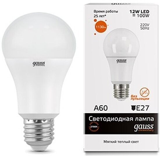 Светодиодная лампа Gauss LED Elementary A60 12W E27 3000K (упаковка 10 шт)