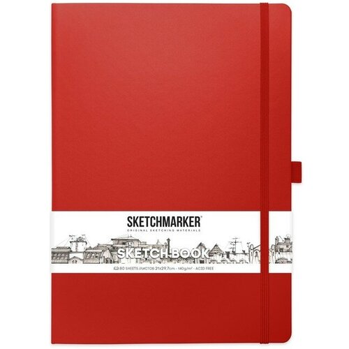 Скетчбук Sketchmarker, 210 х 300 мм, 80 листов, твёрдая обложка из искусственной кожи, красный, блок 140 г/м2