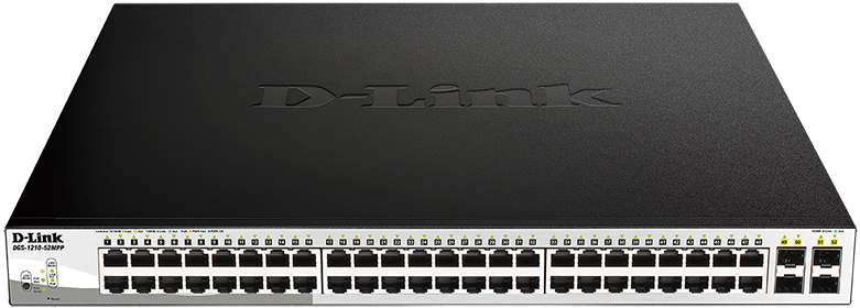 Коммутатор D-Link DGS-1210-52MPP/E2A PROJ L2 Smart Switch with 48 10/100/1000Base-T ports and 4 1000Base-X SFP ports (48 PoE ports 802.3af/802.3at (30 W) PoE Budget 740 W).16K Mac address 802.3x Flow Control (DGS-1210-52MPP/E2A)