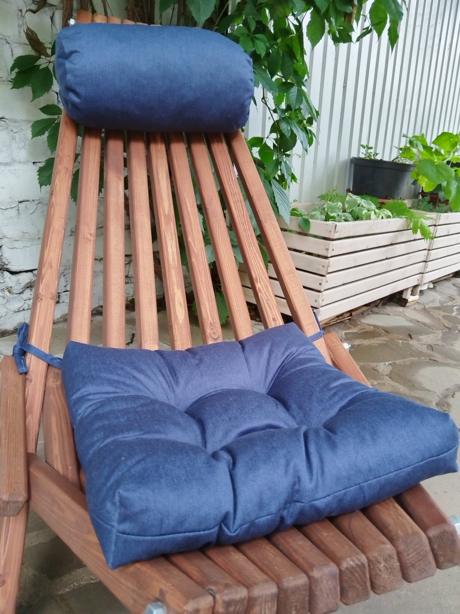 Набор подушек (валик + квадрат) для кресла кентукки / шезлонга, цвет джинс
