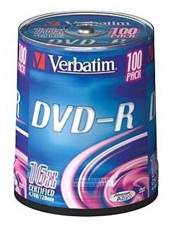 Диск DVD-R Verbatim 4.7Gb 16x Cake Box (100 штук) (43549)