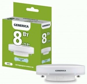 Светодиодная LED лампа IEK GENERICA GX53 8W(800lm) 6500K 6K 73x26 матовая LL-T80-08-230-65-GX53-G (упаковка 10 штук)