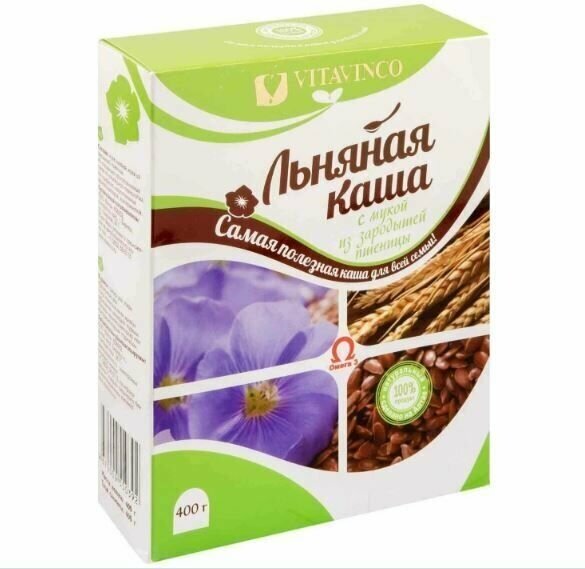 Vitavinco Каша льняная с мукой из зародышей пшеницы, 400 г