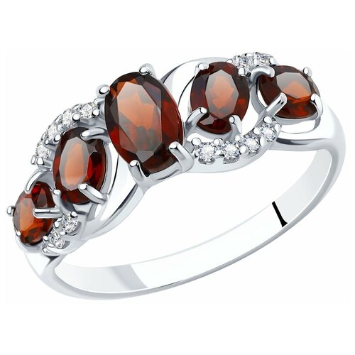 фото Sokolov кольцо из серебра с гранатами и фианитами 92011009, размер 17.5