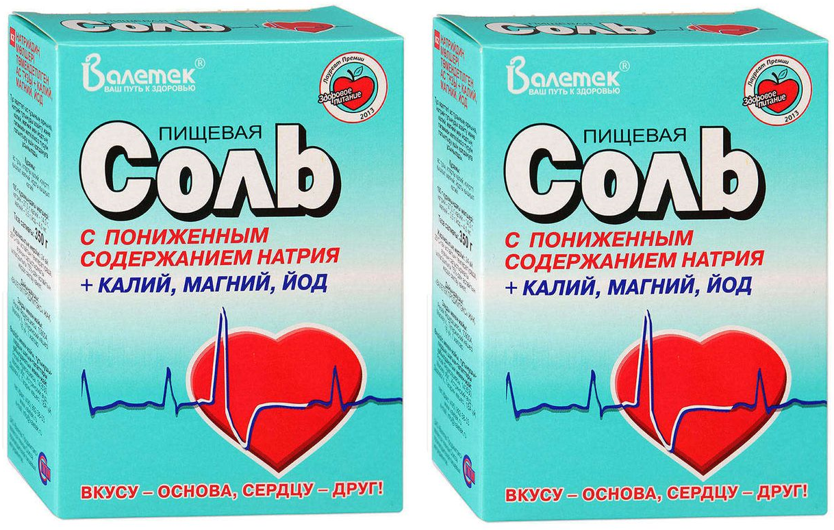 Соль пищевая калий, магний, йод, Валетек, 2 шт. по 350 г