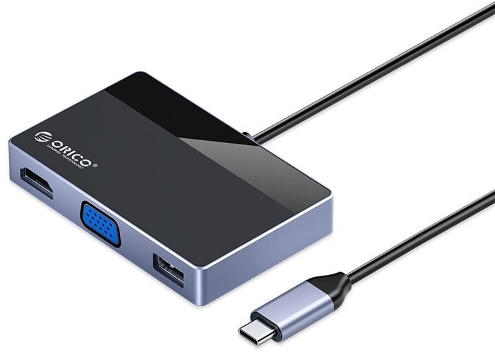 Концентратор Orico 7 в 1, на 1×PD, 1×HDMI, 1×VGA, 1×USB-A3.0, 1×SD, 1×TF, 1×3.5 мм аудиопорт, черный/серый - фото №1