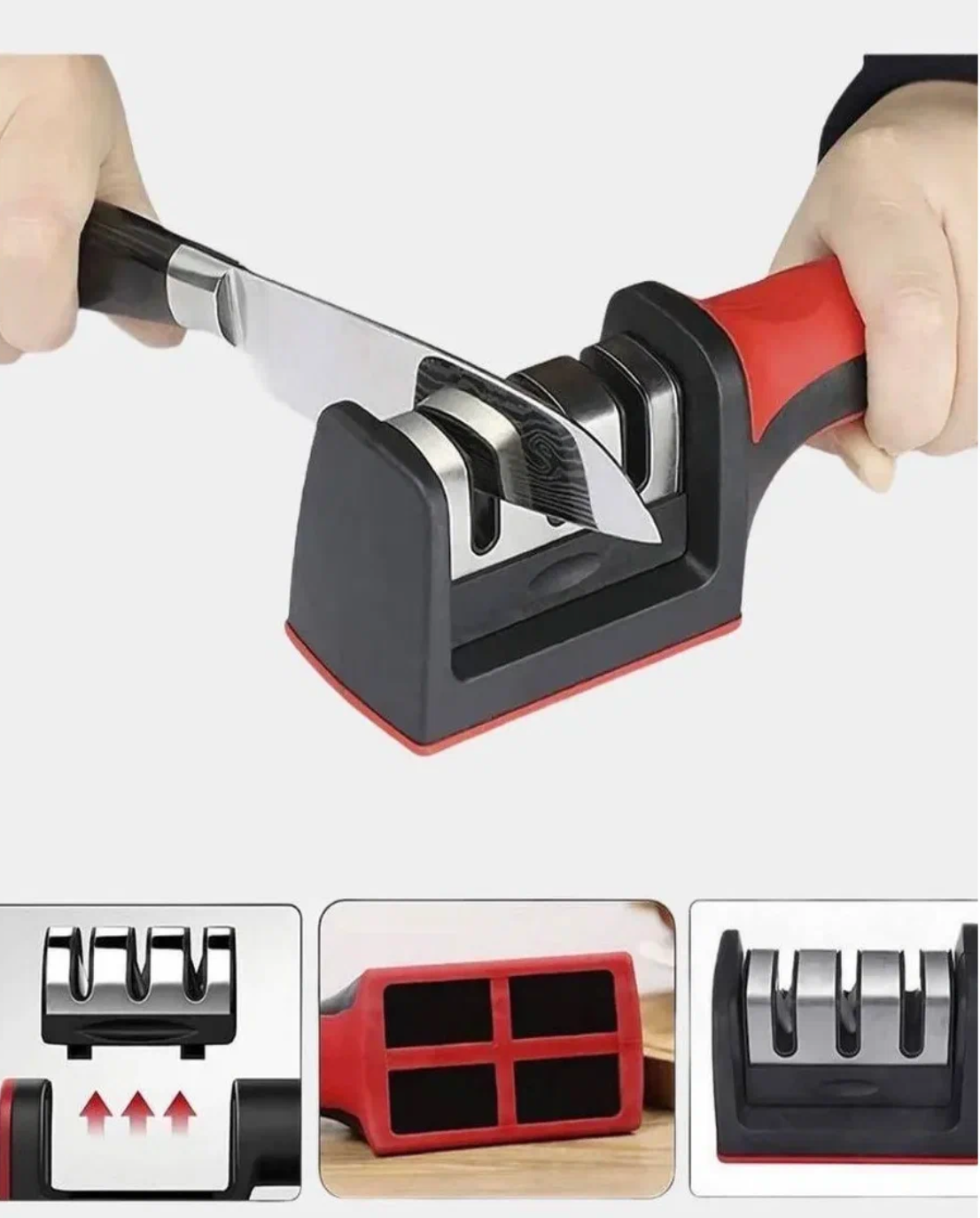 Точилка механическая Sharpener / ножеточка / двусторонняя заточка / станок / для ножей и ножниц / шлифовка / для кухни / 3 этапная заточка / ручная