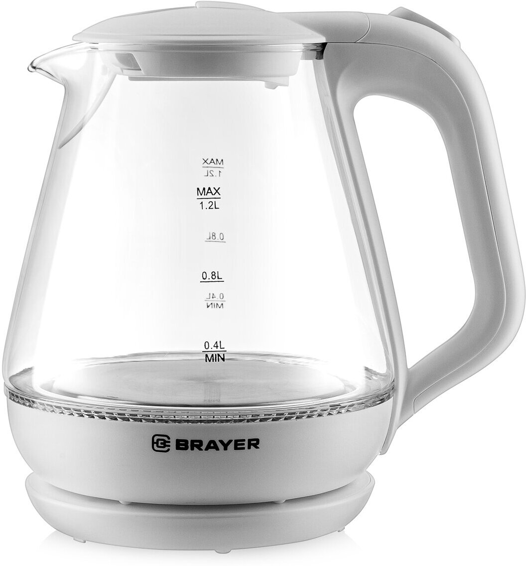 Чайник Brayer 1063BR-WH 1630 Вт, 1,2 л, стекл.корп - фотография № 5
