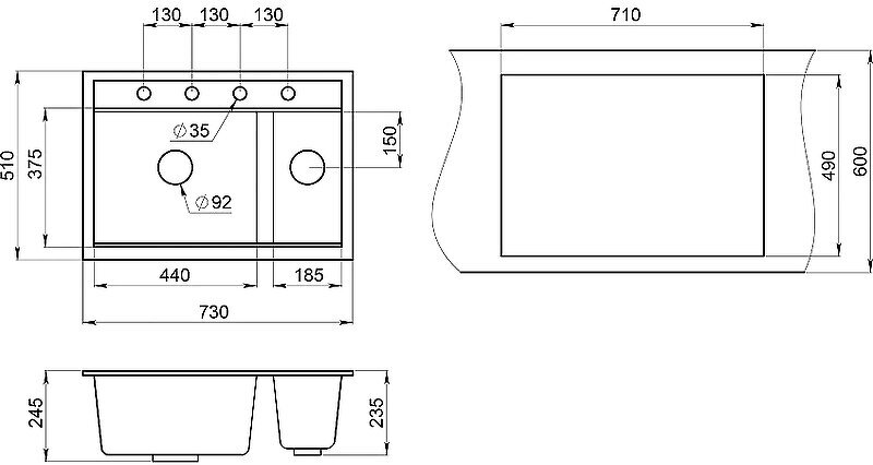 Кухонная мойка Granula Kitchen Space KS-7302 Шварц - фотография № 3