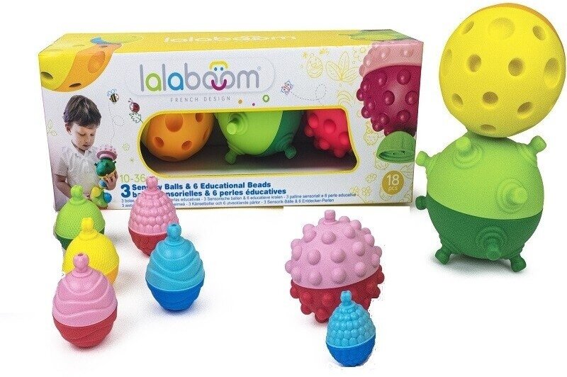 Игрушка развивающая Lalaboom 3 тактильных шара 18 деталей в комплекте BL930