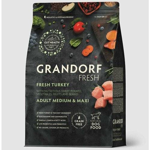 Корм сухой Grandorf Fresh для взрослых собак средних и крупных пород с индейкой и бататом, 3кг