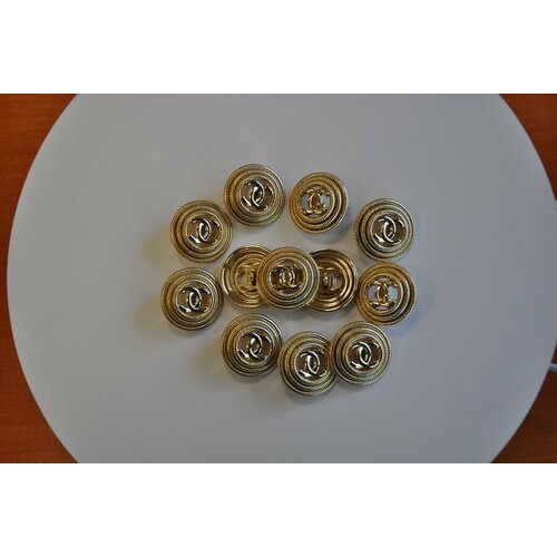 Пуговицы Chanel, золотистые, на ножке, круглые, 23 мм, 6 штук комплект (д-1435)