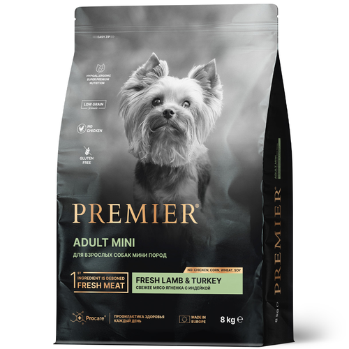 Premier Dog Lamb&Turkey ADULT Mini корм для собак мелких пород свежее мясо ягненка с индейкой 8кг