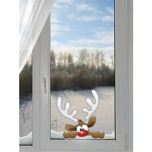 Новогодняя наклейка на окно Олень 2024 350₽